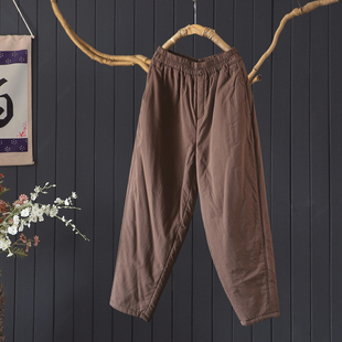 女长裤 冬季 靴裤 宽松文艺纯色棉裤 内外层100%棉夹棉加厚慵懒萝卜裤