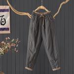 通勤简约撞色系带夹棉加厚哈伦裤小脚裤女文艺宽松显瘦长裤棉裤冬