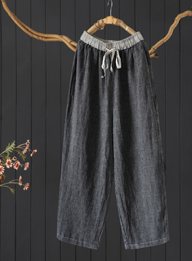 宽松慵懒格子款休闲裤夏季千鸟格黑白格山本裤流浪裤汉麻加长长裤