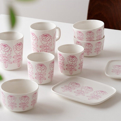 素描.日本同款方碟小碗玫瑰手握杯点心碟马克杯咖啡杯 杯子