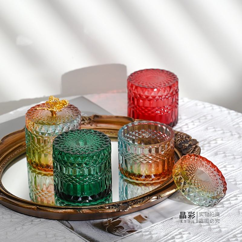 ins风透明玻璃防尘罐子 饰品首饰棉签收纳盒浮雕欧式储物收纳盒