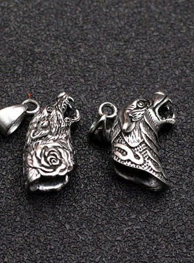 复古合金狼头镶嵌藏獒牙齿吊坠