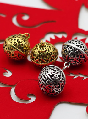 diy合金镂空宫铃喜字挂饰藏银