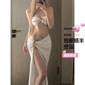 欧美风泰国性感比基尼分体三件套抹胸辣妹纯欲风温泉长裙度假沙滩