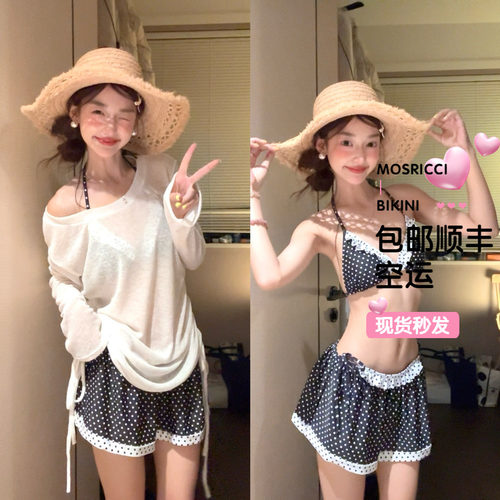 波点黑白点连体泳衣女