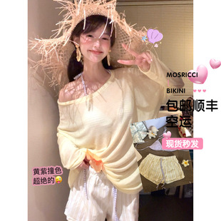 氛围感防晒长袖 保守水上乐园 显瘦百搭T恤女比基尼分体泳衣女短裤