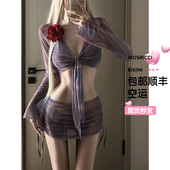 度假 小胸防晒透气长袖 网红纯欲性感罩衫 分体泳衣比基尼四件套裙式