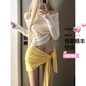 泰国小众黄色泳衣女罩衫 防晒保守度假高级性感比基尼海岛四件套