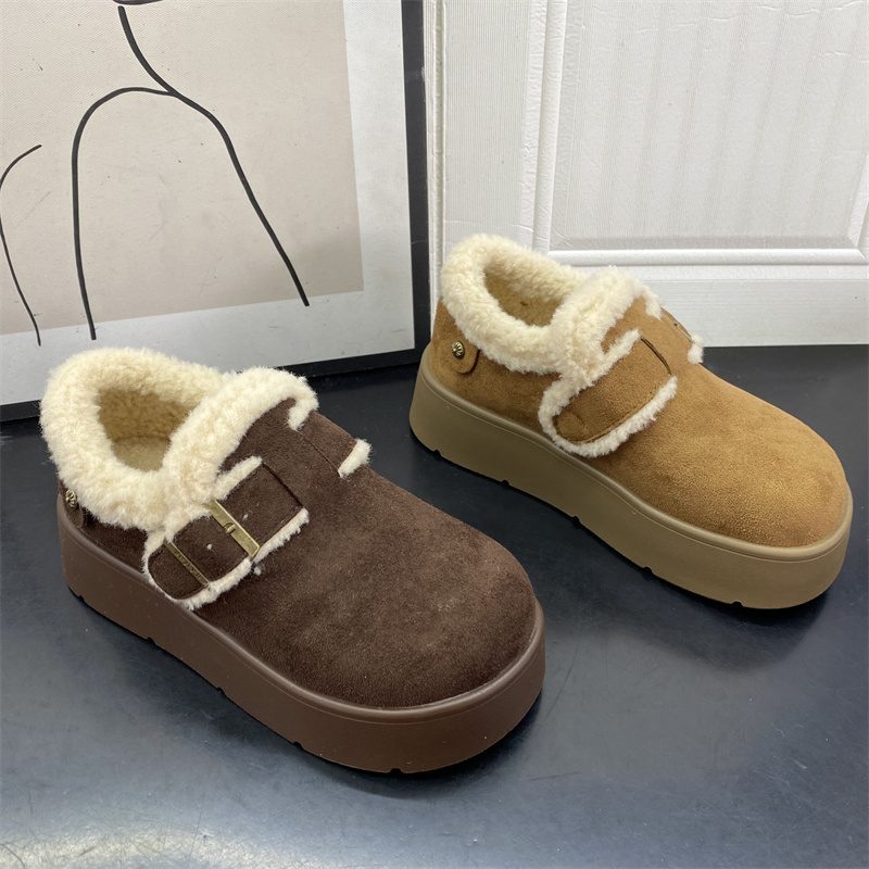 2025年冬季新款工厂货真皮女鞋圆头厚底时尚潮流保暖洋气乐福鞋