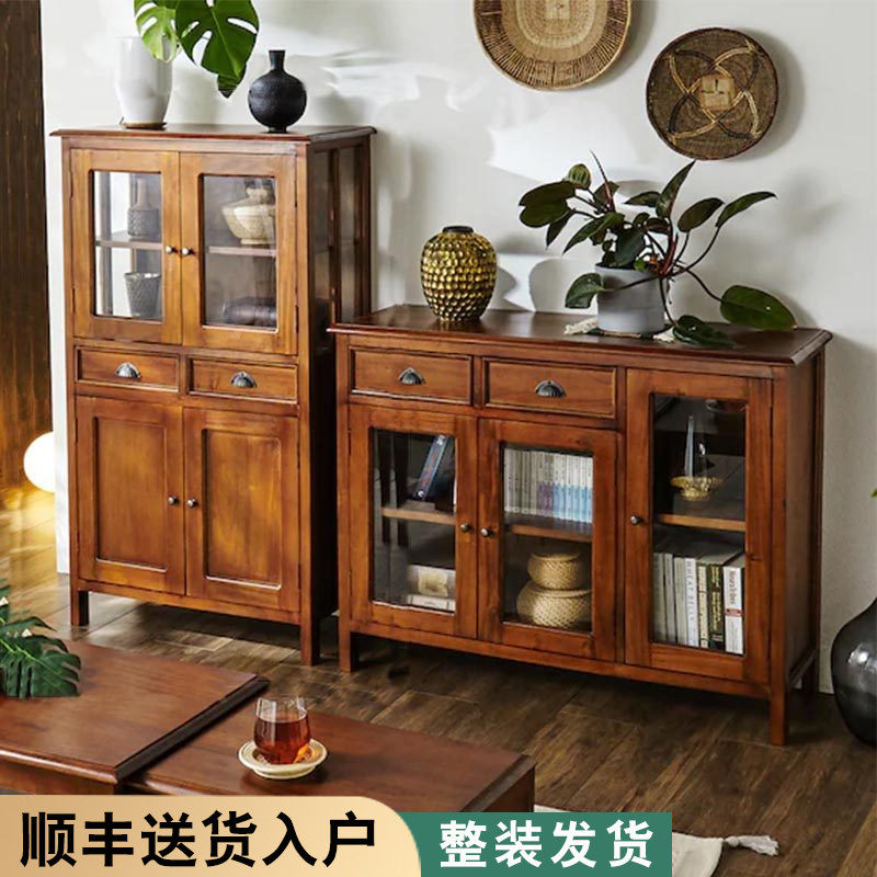 实木中古收纳柜复古客厅陈列柜展示柜防尘厨房餐边柜书柜橱柜整装,住宅家具,家用陈列柜,淘宝优惠券,粉丝福利购,淘宝优惠卷