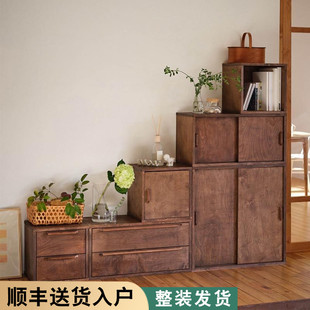 实木自由组合收纳柜多功能书柜储物柜中式复古杂物整理柜隔断柜