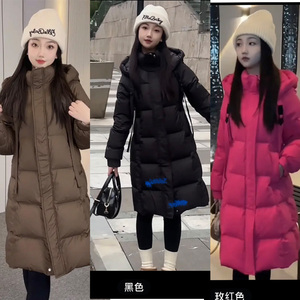 twins小个子改版黑色戴帽中长款90白鸭绒黑色显瘦百搭羽绒服女