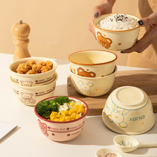 可爱呆萌熊碗家用米饭碗网红高颜值吃饭碗甜品碗耐高温餐具套装