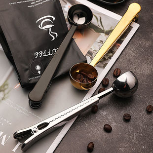 西纹不锈钢咖啡勺奶粉勺创意称量零食密封固定夹多功能封口量勺