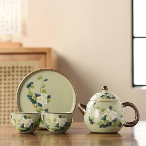 高档精致汝窑茶壶套装旅行茶具