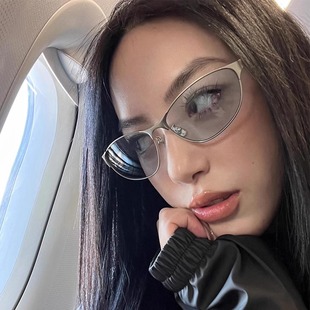 欧美时髦设计金属墨镜女款 猫眼高级感复古Y2K千禧凹造型太阳眼镜