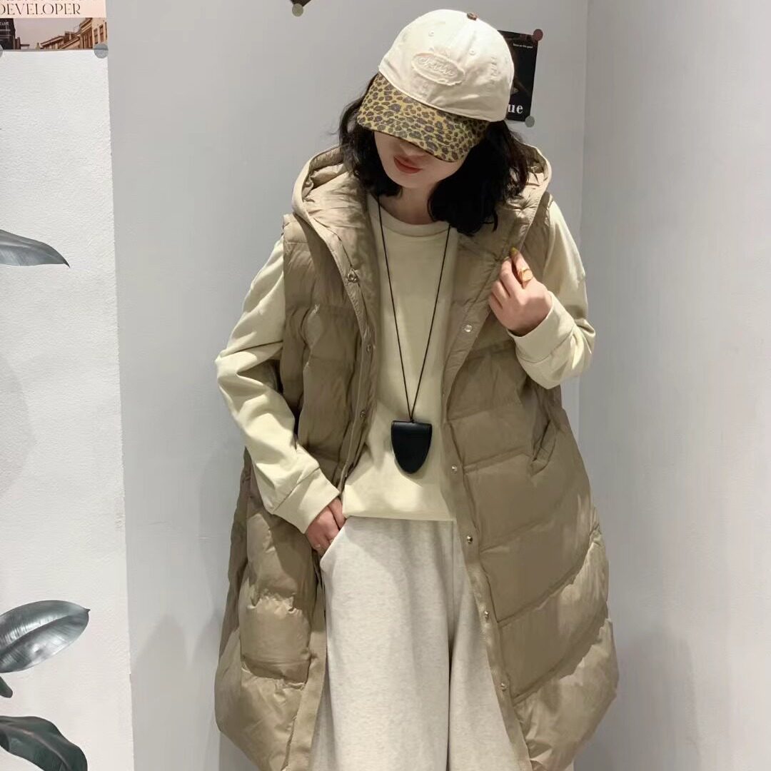 韩版加大码中长款90白鸭绒马甲外套女休闲时尚过膝羽绒服显瘦马夹