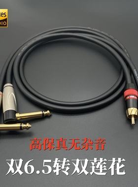 6.5转双莲花音频线大二芯转rca2对2AV转6.35调音台钢琴音箱连接线