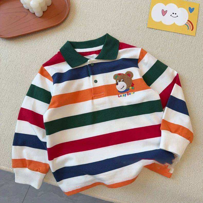男童长袖polo衫春秋装新款彩条纹长袖t恤男宝宝纯棉百搭翻领上衣