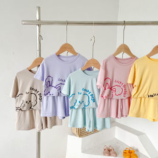 儿童夏季薄款短袖套装莫代尔卡通家居服男女宝宝睡衣短裤两件套