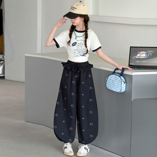 女童短袖套装夏季2026新款洋气女孩卡通T恤上衣中大童屁帘阔腿裤