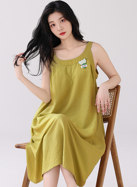 浪莎带胸垫睡裙女云朵棉夏季薄款无袖背心纯棉睡衣裙子外穿家居服