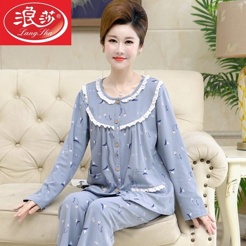 中年妈妈长袖圆领全棉婆婆睡衣