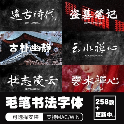 procreate中文书法毛笔字体中国古风海报Ps系统字体包设计素材库