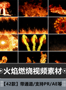 熊熊火焰火苗火花火堆大火篝火燃烧效果prae带透明通道视频素材
