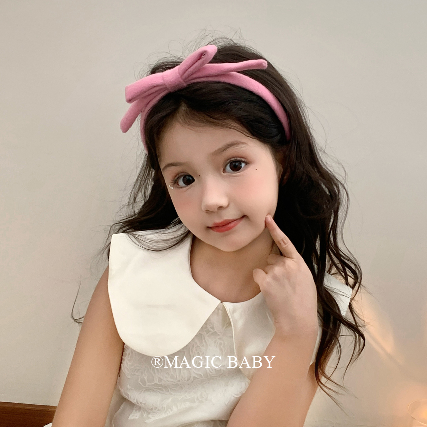 早秋立体粉色毛呢蝴蝶结发箍韩系公主头饰儿童芭蕾风高颅顶发卡女