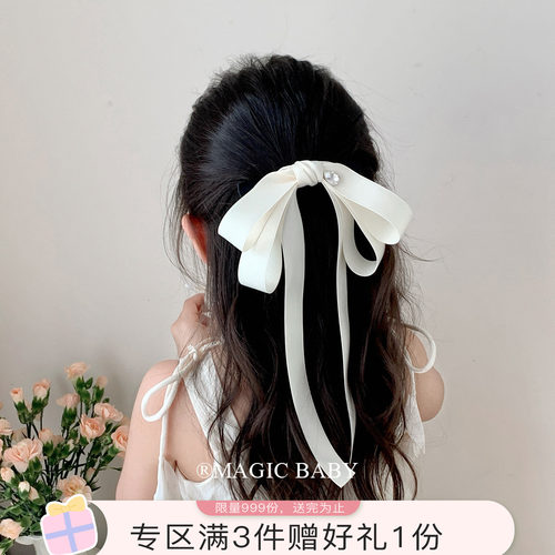 韩系温柔水钻白色蝴蝶结发夹儿童精致飘带头饰女童2026年新款夹子