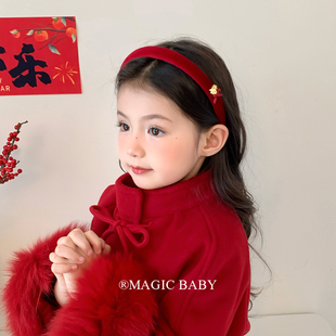酒红色丝绒金标小猫咪发箍儿童新年发饰女童头箍细款 发卡宝宝发夹
