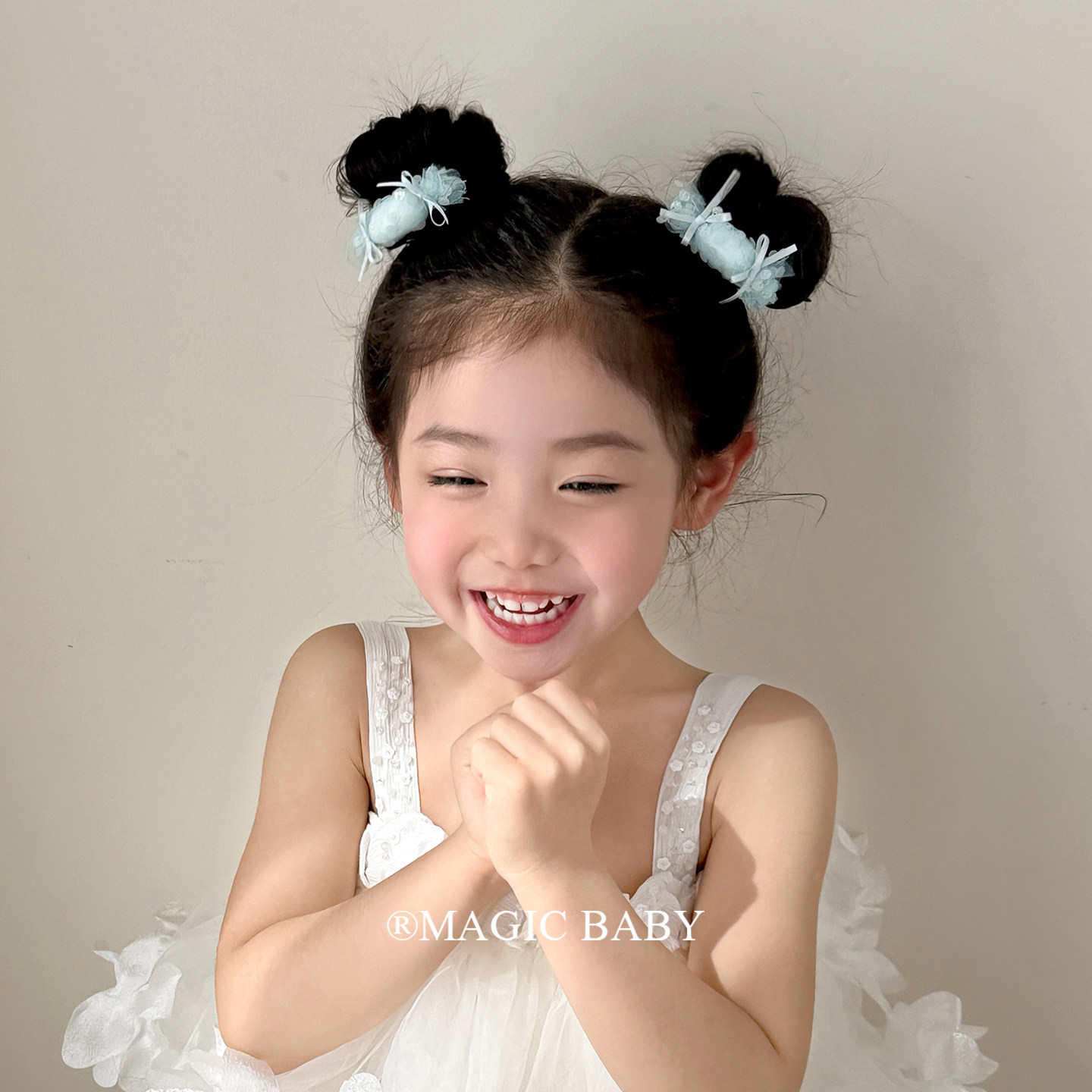 蓝色丝带蝴蝶结糖果发夹儿童甜美夹子可爱女宝宝扎发头绳发圈发饰