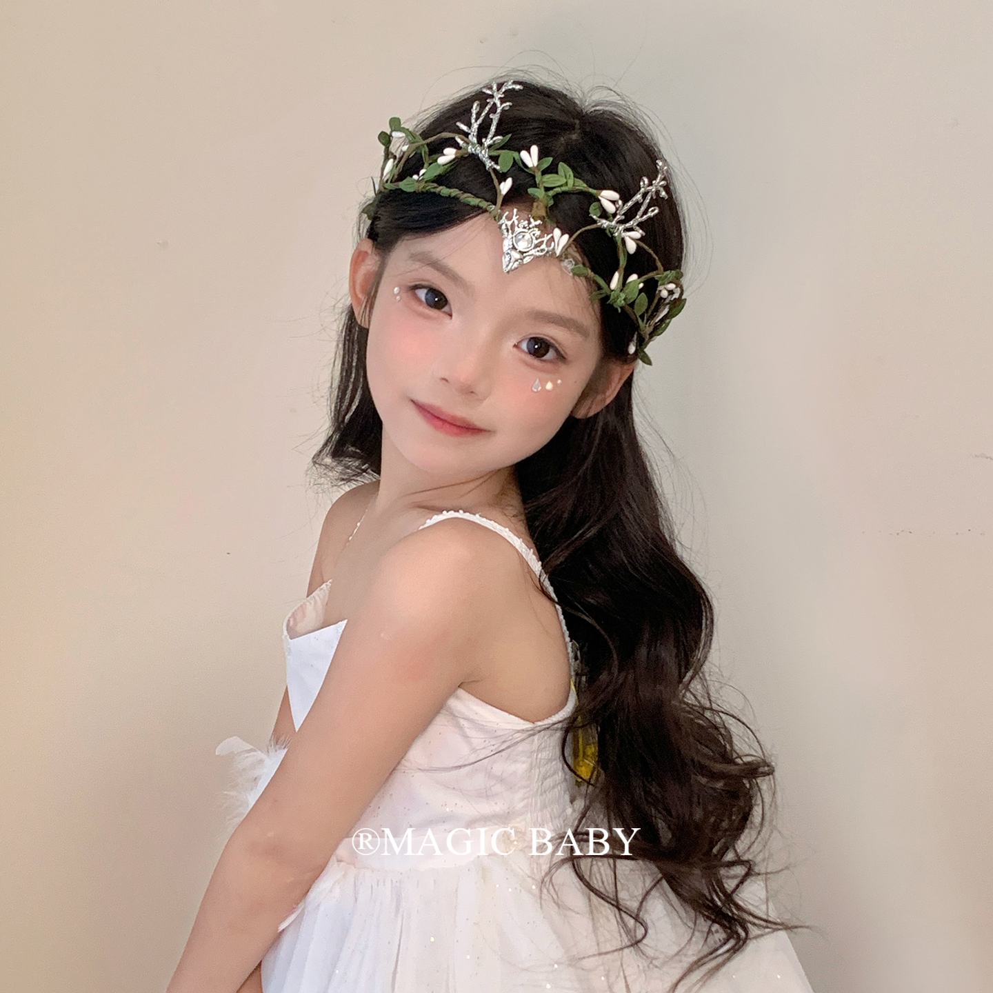 森系精灵超仙绿色藤条麋鹿花环头箍儿童万圣节头饰演出道具发带