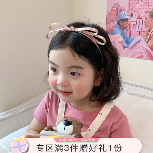 韩系百搭甜美粉色丝带蝴蝶结发箍