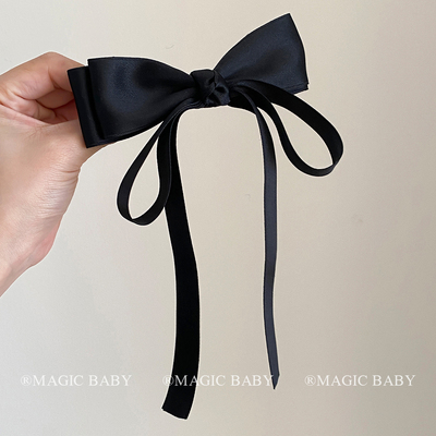 高级感立体黑色飘带蝴蝶结头饰儿童发夹韩系气质半扎发夹子头饰