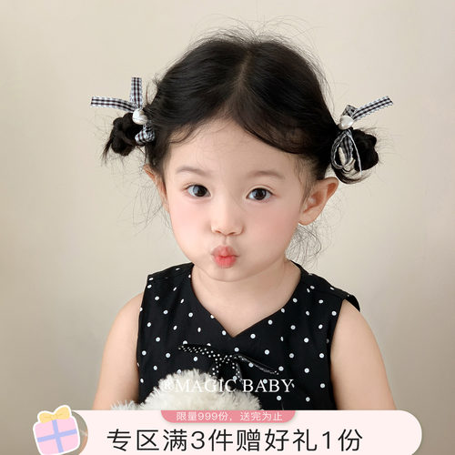 魔丽宝贝甜酷女孩格纹蝴蝶结发圈
