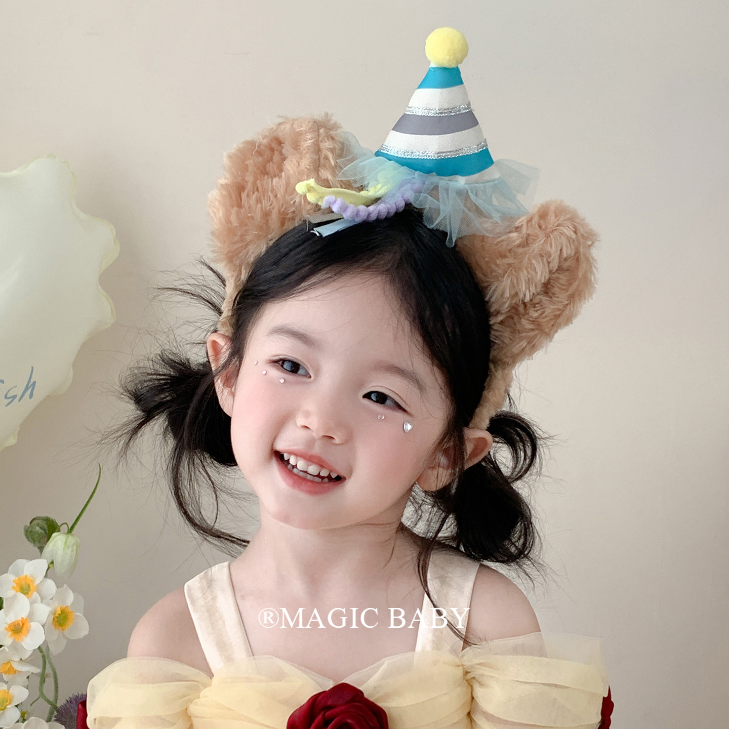 可爱达菲熊毛绒发箍甜美生日帽子