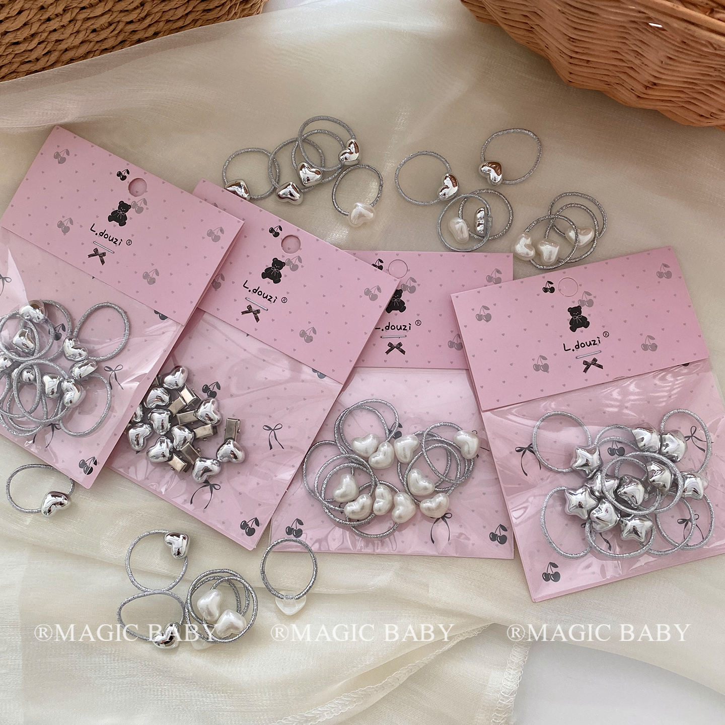 银色系星星爱心发圈宝宝小号皮筋