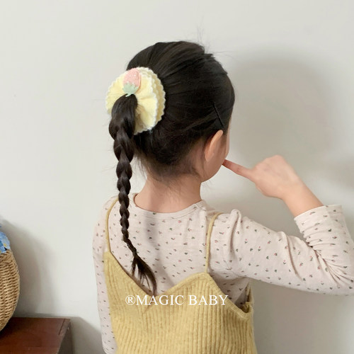 温柔风毛绒毛线针织小草莓发圈女童漂亮发绳小女孩扎发皮筋头饰