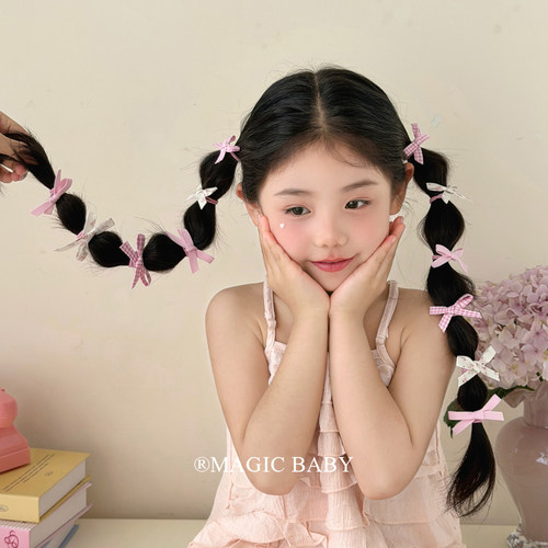 6个装 森系碎花粉色格纹蝴蝶结发圈女童头绳扎发皮筋发绳儿童头饰