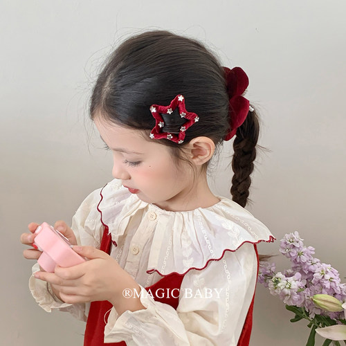 可爱红色丝绒水钻星星发夹刘海夹