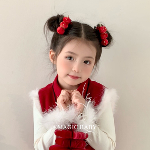 新年可爱喜庆糖葫芦发夹丝绒红色发箍过年头饰夹子儿童发圈发饰