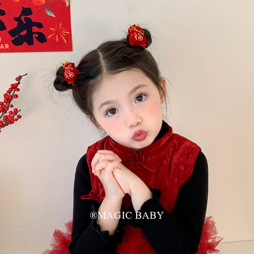 宝宝红色金元宝福袋发夹女童新年发卡儿童过年国风夹子喜庆发饰女