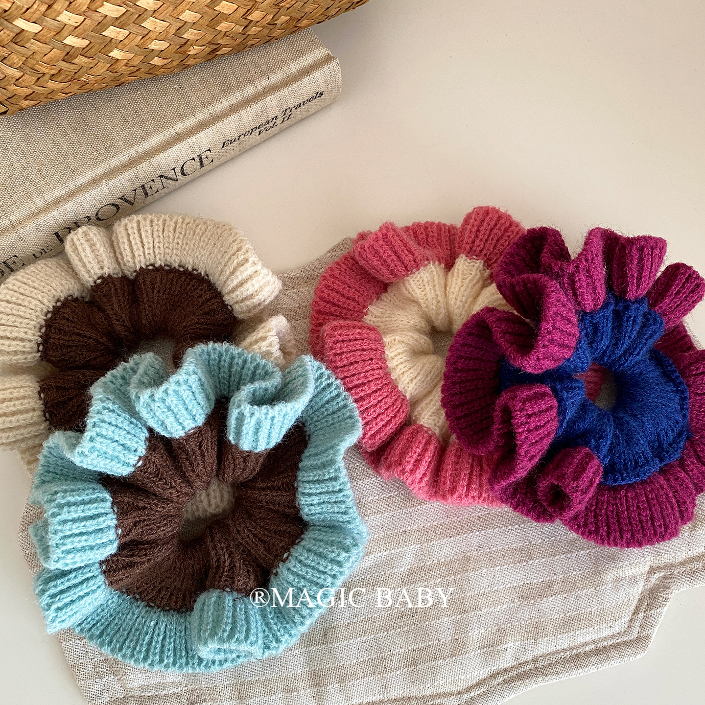 秋冬新款撞色毛线针织大肠发圈