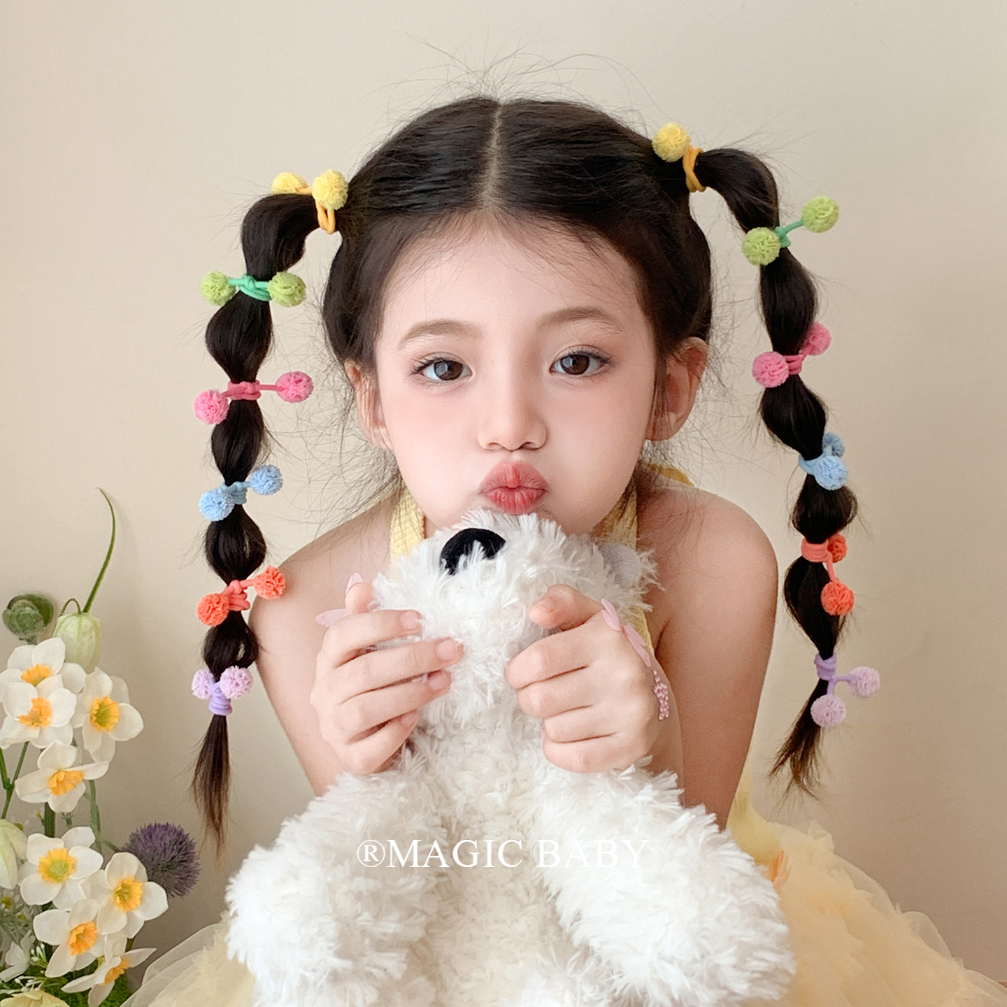 糖果色小球球发圈彩色双头发绳
