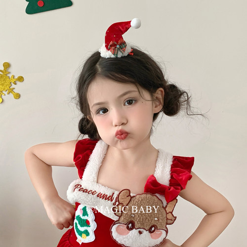 宝宝圣诞节发饰可爱红色丝绒小号圣诞帽发夹儿童节日装扮cos头饰