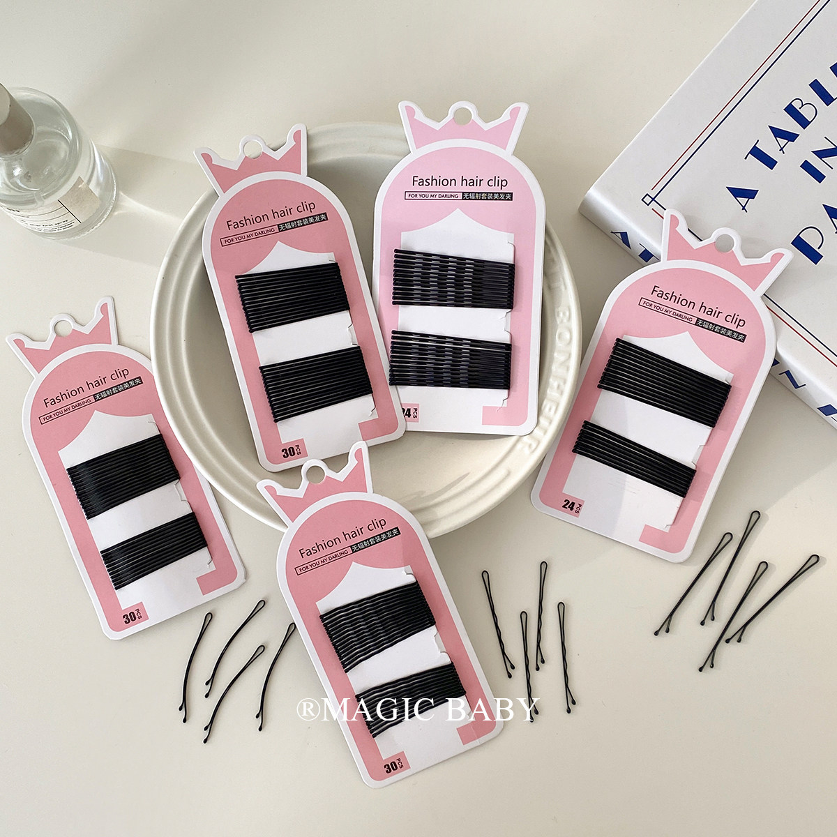 黑色波浪弧形一字夹钢夹儿童发夹碎发整理夹子边夹女童头饰卡子