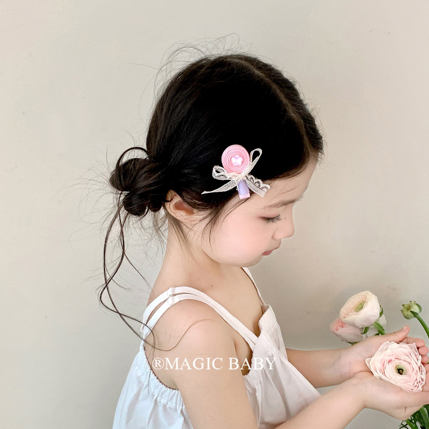 甜美粉色蕾丝蝴蝶结棒棒糖夹子头饰儿童彩色糖果发夹可爱发卡发饰