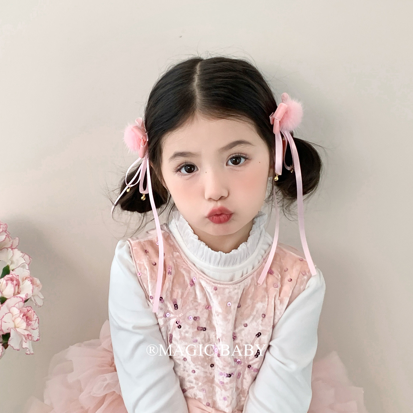 儿童甜美毛球粉色飘带蝴蝶结发夹气质马尾对夹红色新年发卡发饰女,童装/婴儿装/亲子装,发饰,淘宝优惠券,粉丝福利购,淘宝优惠卷